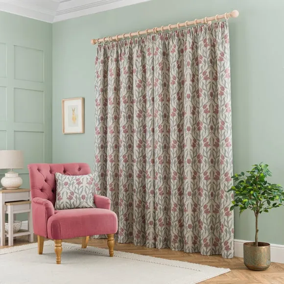 Pencil Pleat Curtains with Jacquard - Blush