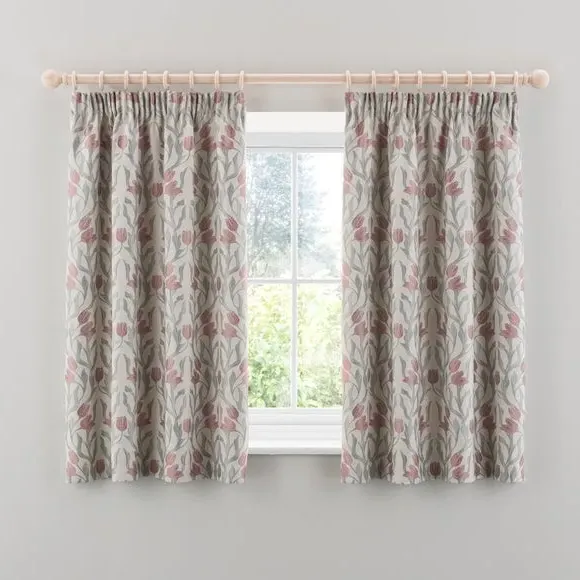 Pencil Pleat Curtains with Jacquard - Blush