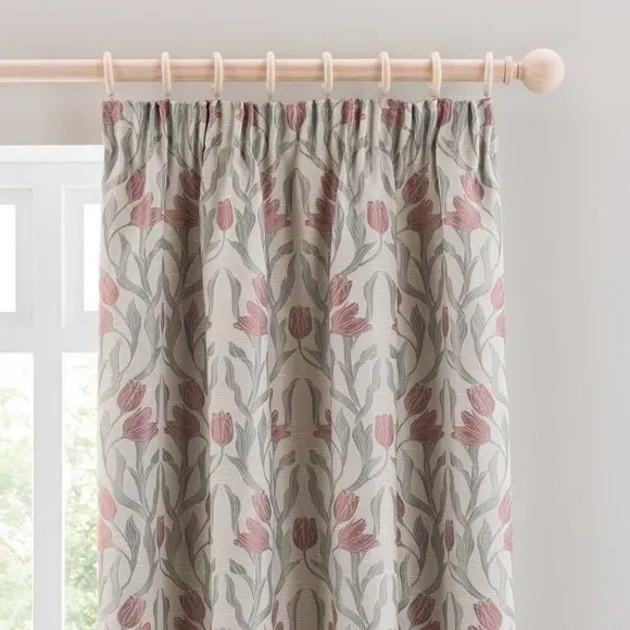 Pencil Pleat Curtains with Jacquard - Blush
