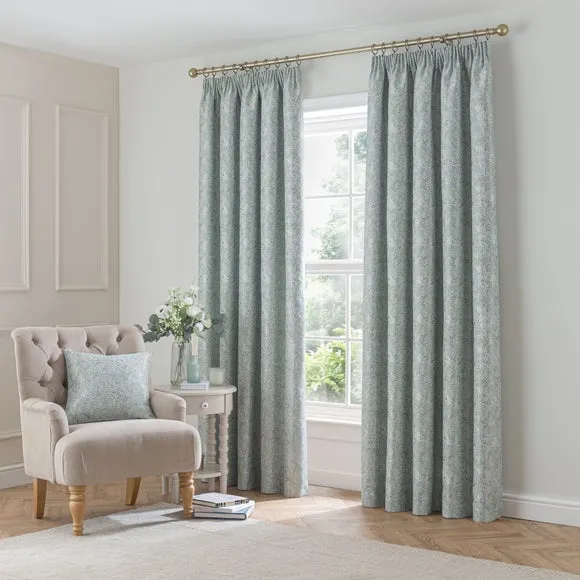 Pencil Pleat Curtains with Jacquard - Duck Egg