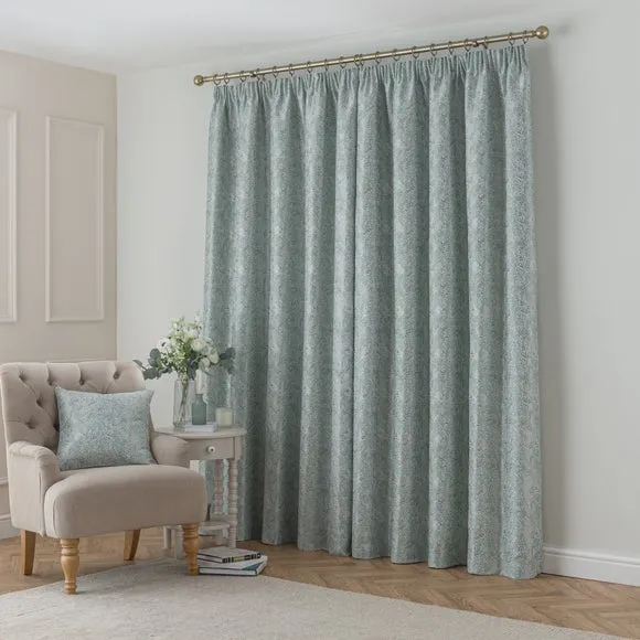 Pencil Pleat Curtains with Jacquard - Duck Egg