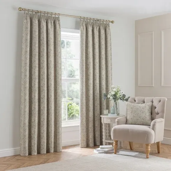 Pencil Pleat Curtains with Jacquard - Natural
