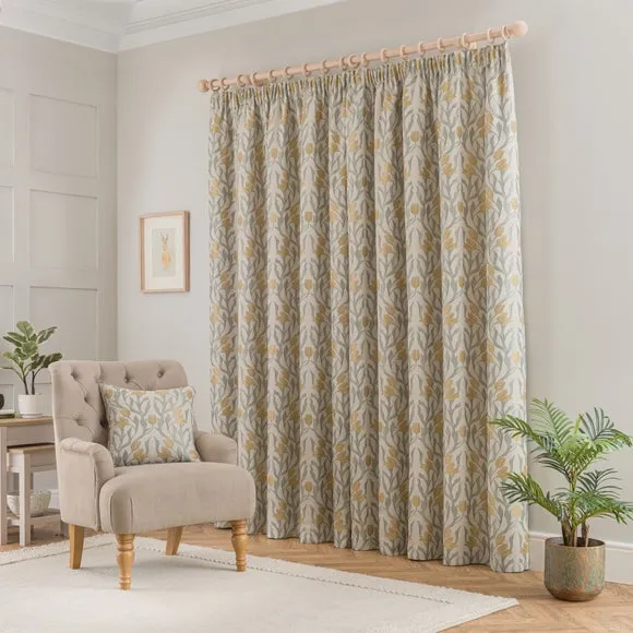 Pencil Pleat Curtains with Jacquard - Ochre