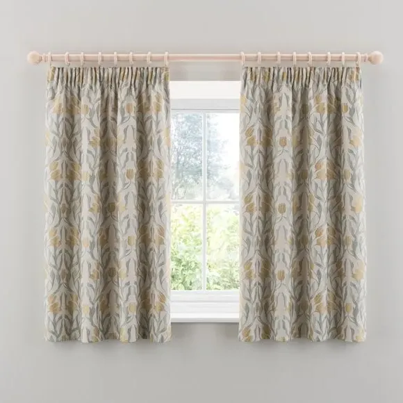 Pencil Pleat Curtains with Jacquard - Ochre