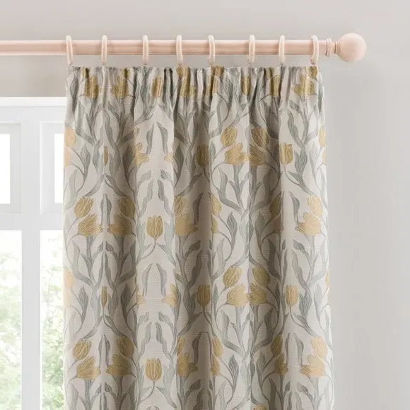 Pencil Pleat Curtains with Jacquard - Ochre