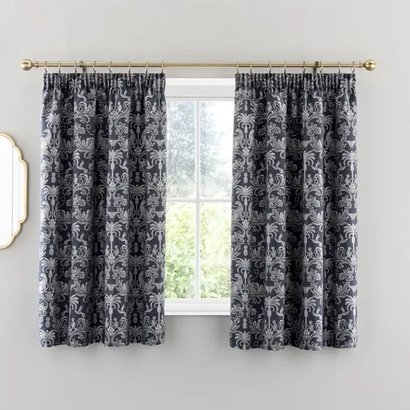 Pencil Pleat Curtains with Jungle Design - Blue