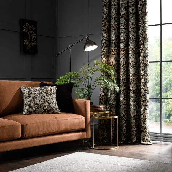 Pencil Pleat Curtains with Lining - Black, Jacquard