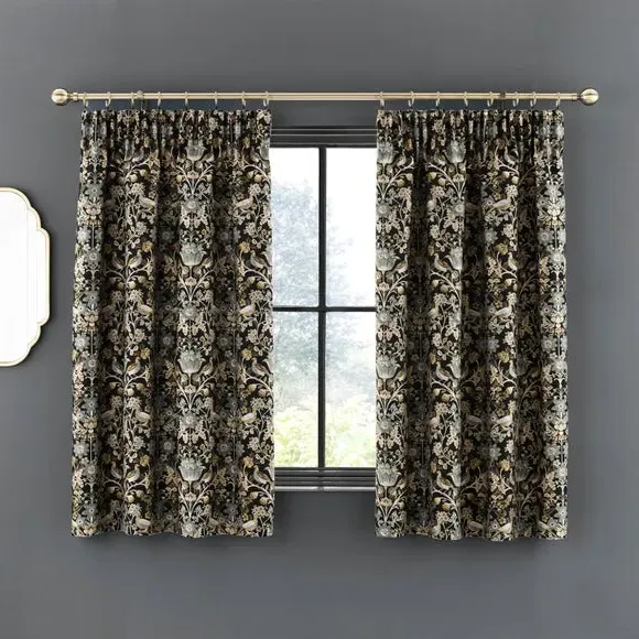 Pencil Pleat Curtains with Lining - Black, Jacquard