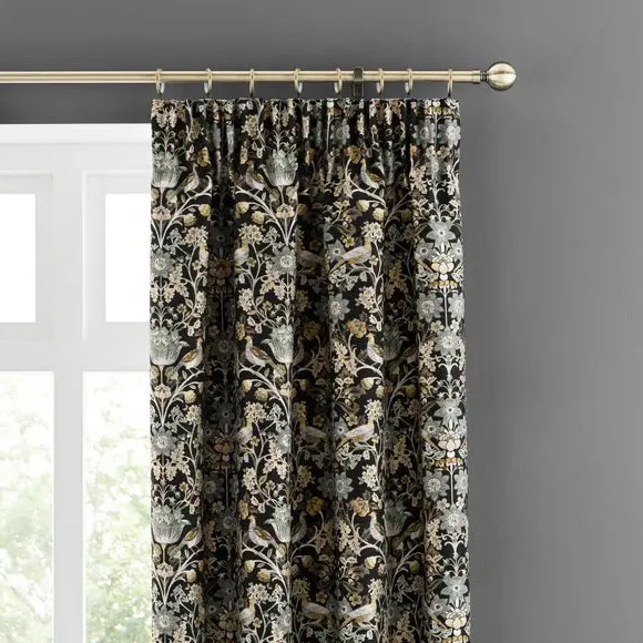 Pencil Pleat Curtains with Lining - Black, Jacquard image
