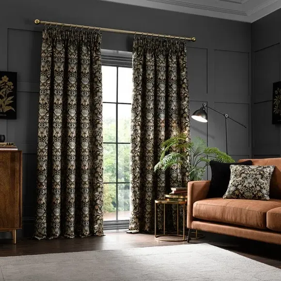 Pencil Pleat Curtains with Lining - Black, Jacquard