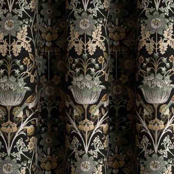 Pencil Pleat Curtains with Lining - Black, Jacquard