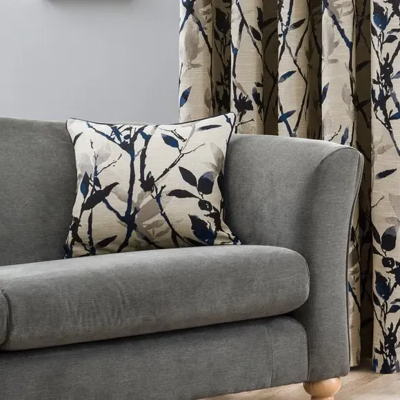 Pencil Pleat Curtains with Lining - Blue, Jacquard