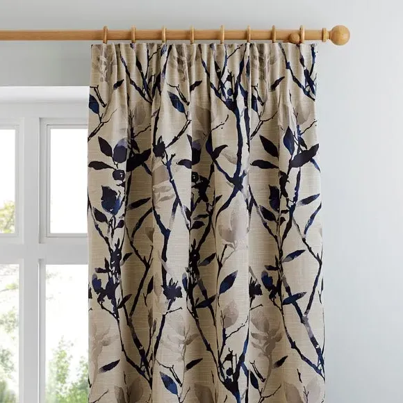 Pencil Pleat Curtains with Lining - Blue, Jacquard image