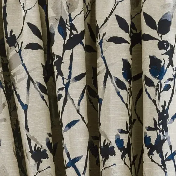 Pencil Pleat Curtains with Lining - Blue, Jacquard