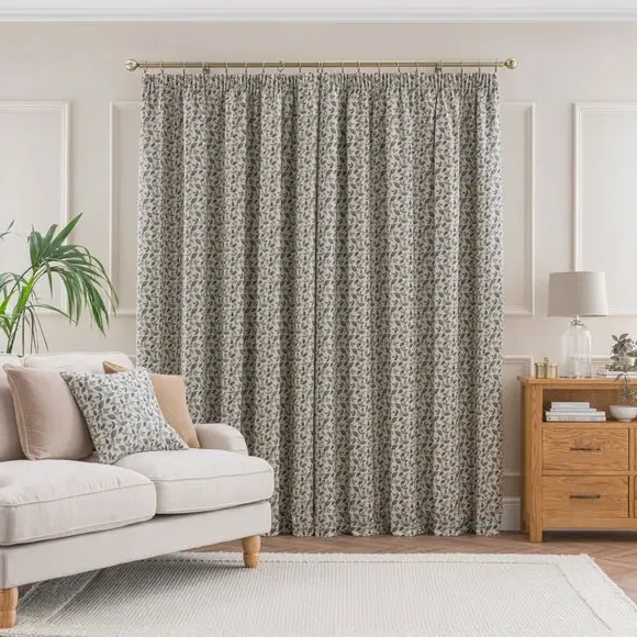 Pencil Pleat Curtains with Lining - Blue