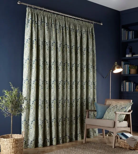 Pencil Pleat Curtains with Lining - Blue