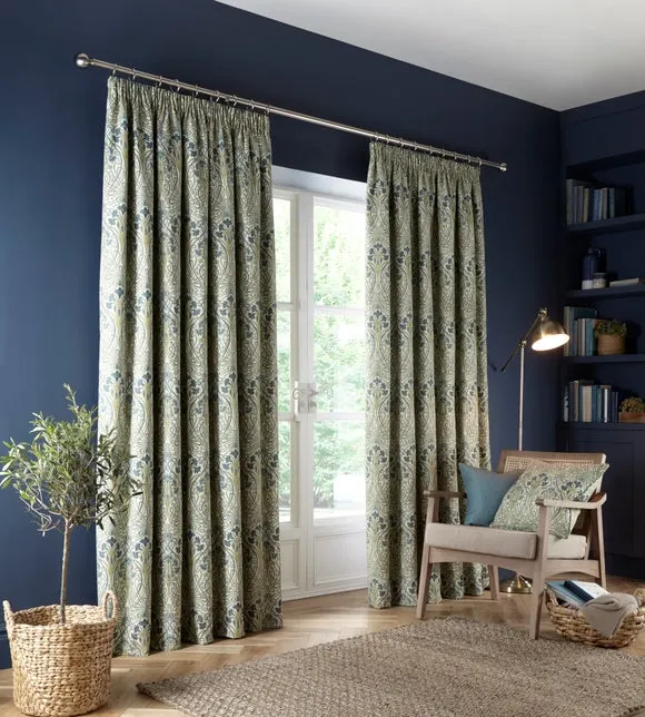 Pencil Pleat Curtains with Lining - Blue image