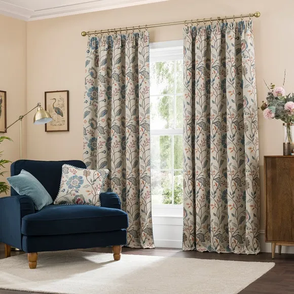 Pencil Pleat Curtains with Lining - Blue