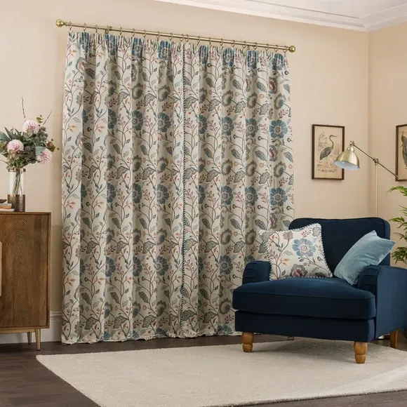Pencil Pleat Curtains with Lining - Blue