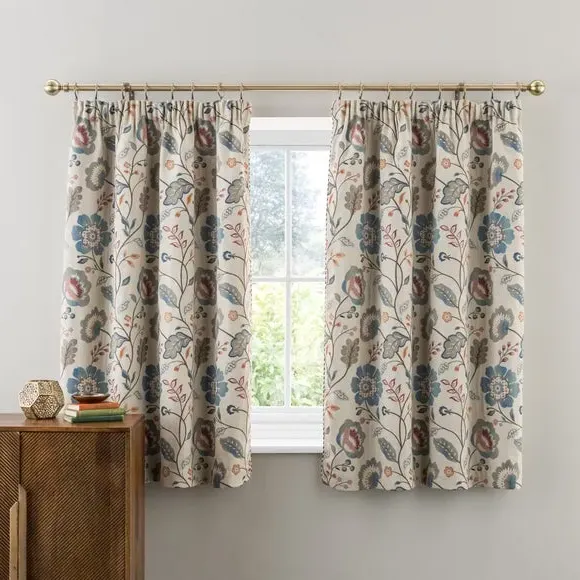 Pencil Pleat Curtains with Lining - Blue