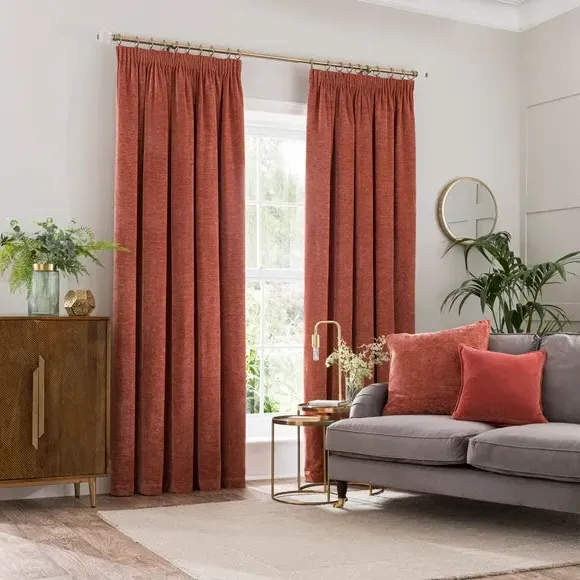 Pencil Pleat Curtains with Lining - Clay, Chenille
