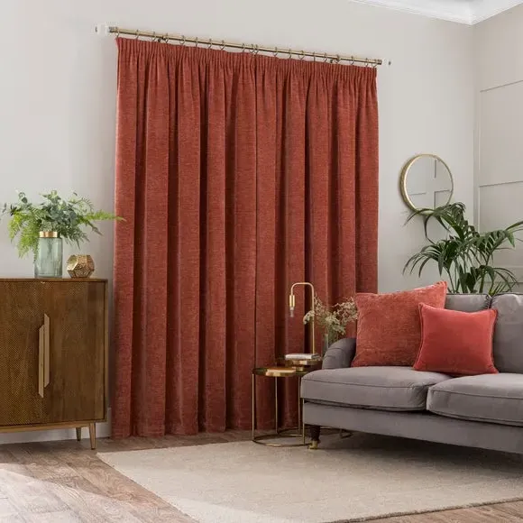 Pencil Pleat Curtains with Lining - Clay, Chenille