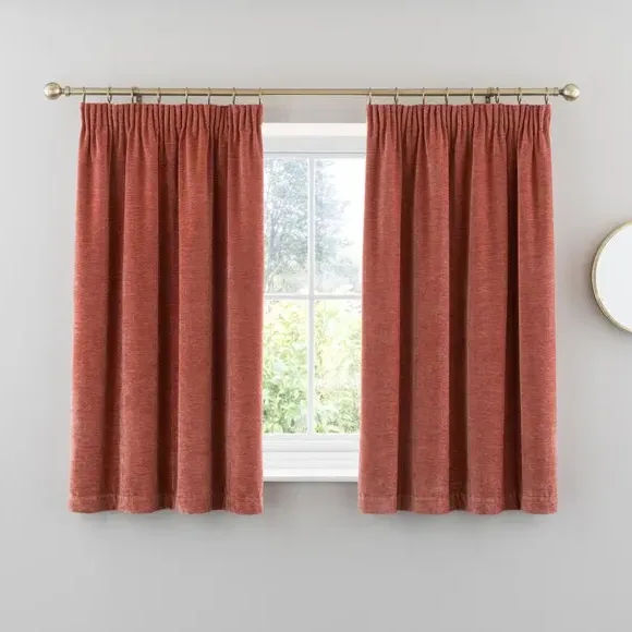 Pencil Pleat Curtains with Lining - Clay, Chenille