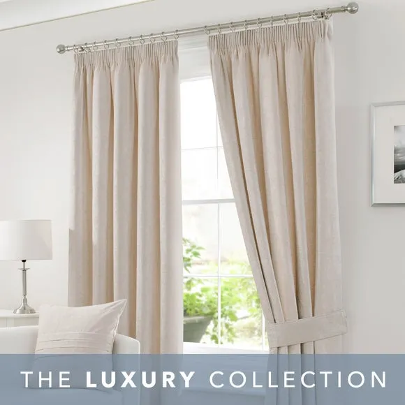 Pencil Pleat Curtains with Lining - Cream, Chenille