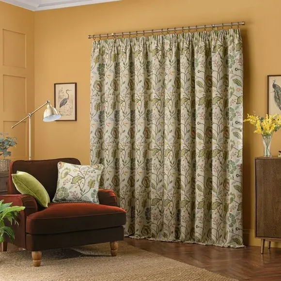 Pencil Pleat Curtains with Lining - Green