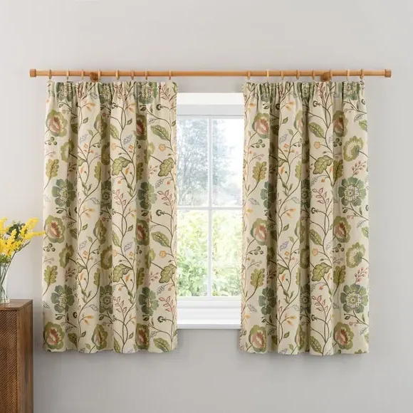 Pencil Pleat Curtains with Lining - Green