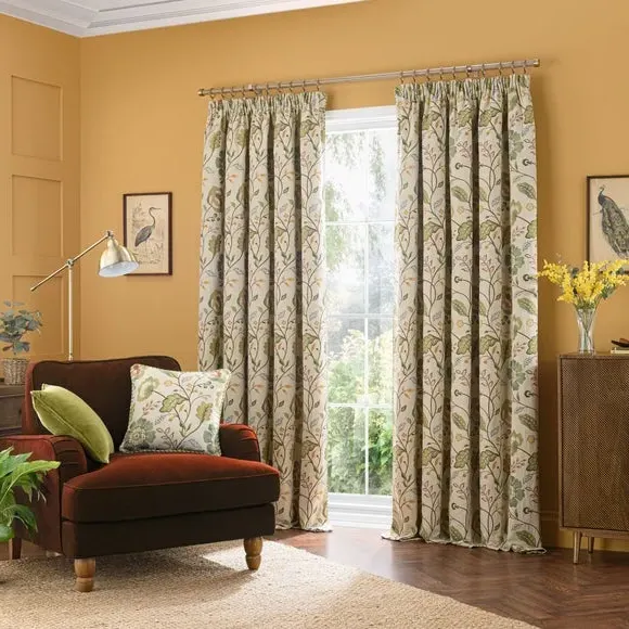 Pencil Pleat Curtains with Lining - Green