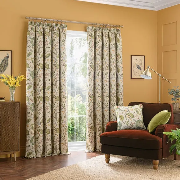 Pencil Pleat Curtains with Lining - Green
