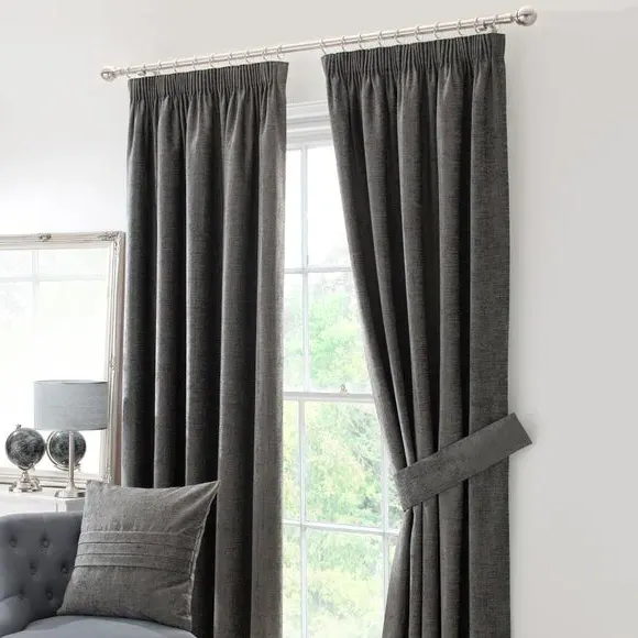 Pencil Pleat Curtains with Lining - Grey, Chenille