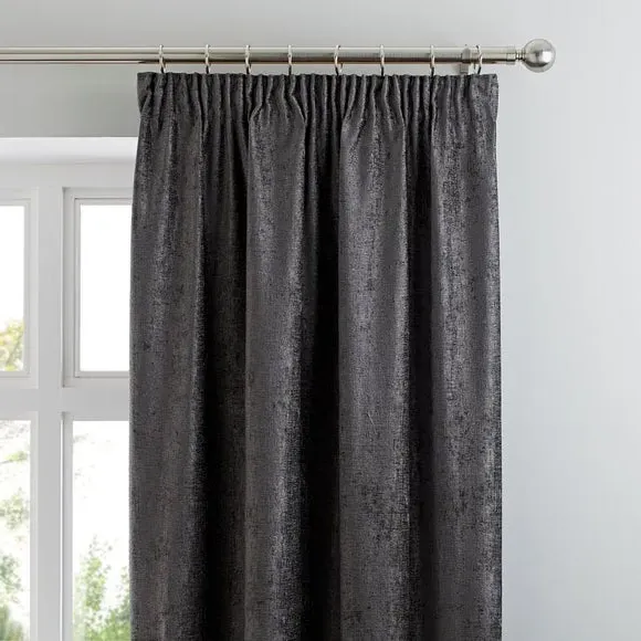 Pencil Pleat Curtains with Lining - Grey, Chenille