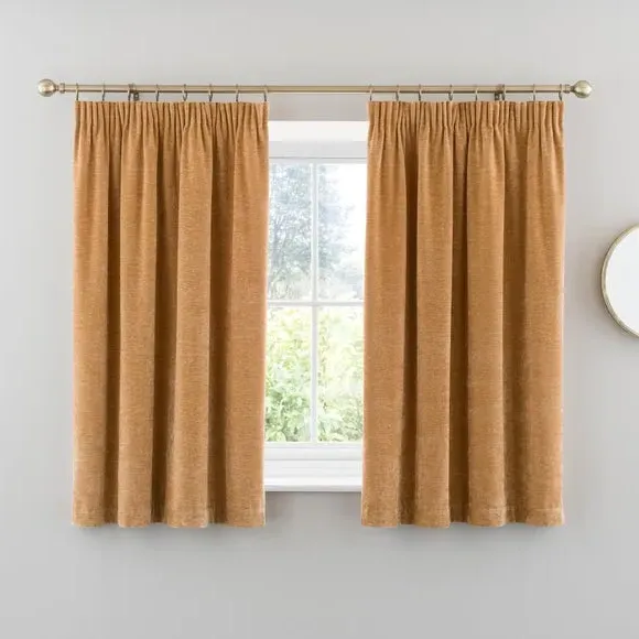 Pencil Pleat Curtains with Lining - Honey, Chenille