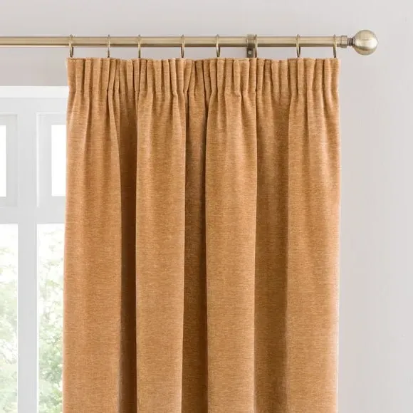 Pencil Pleat Curtains with Lining - Honey, Chenille