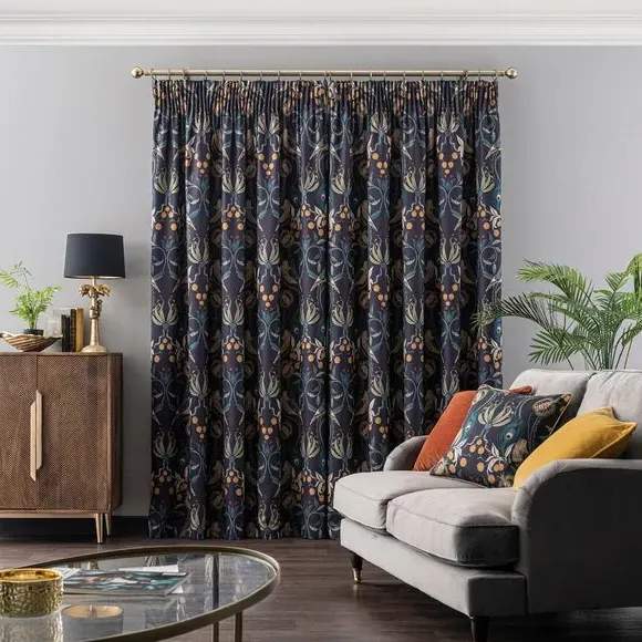 Pencil Pleat Curtains with Lining - Navy, Fabric