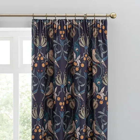 Pencil Pleat Curtains with Lining - Navy, Fabric image