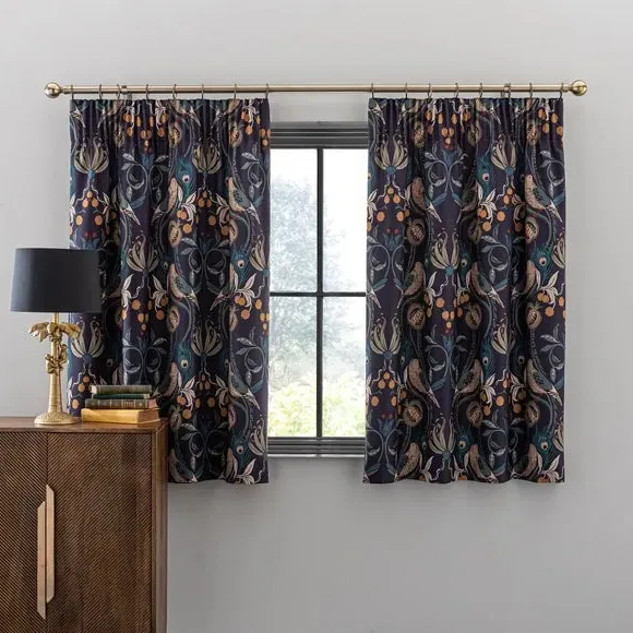 Pencil Pleat Curtains with Lining - Navy, Fabric