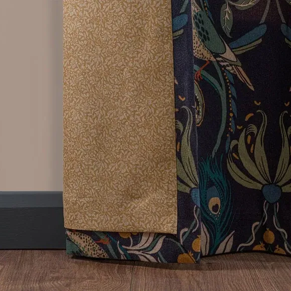 Pencil Pleat Curtains with Lining - Navy, Fabric