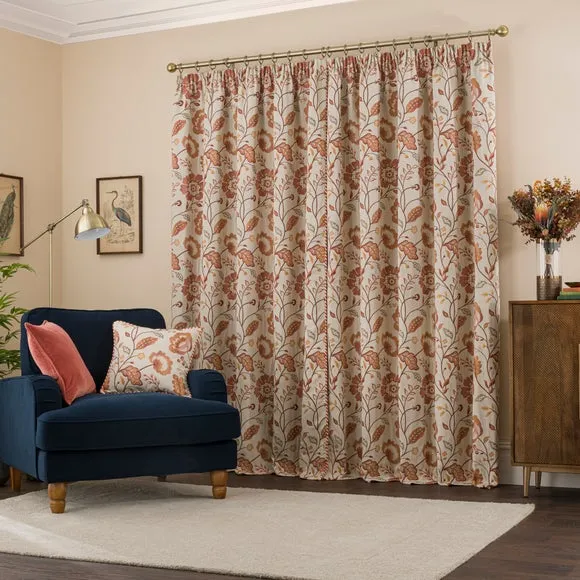 Pencil Pleat Curtains with Lining - Orange