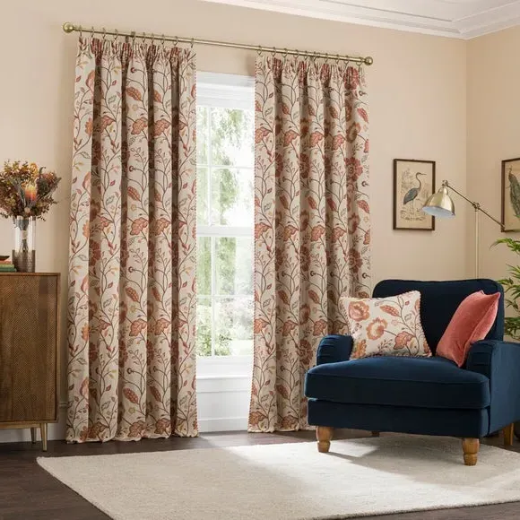 Pencil Pleat Curtains with Lining - Orange
