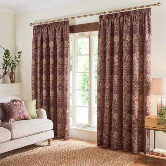 Pencil Pleat Curtains with Lining - Purple