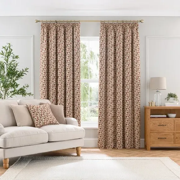 Pencil Pleat Curtains with Lining - Red