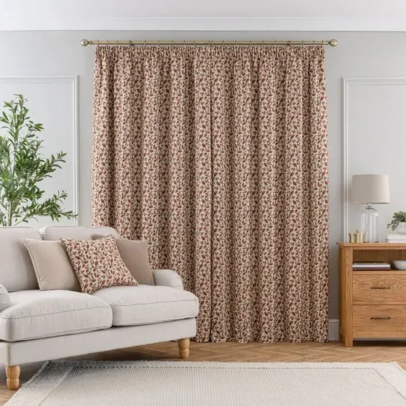 Pencil Pleat Curtains with Lining - Red
