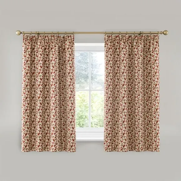 Pencil Pleat Curtains with Lining - Red
