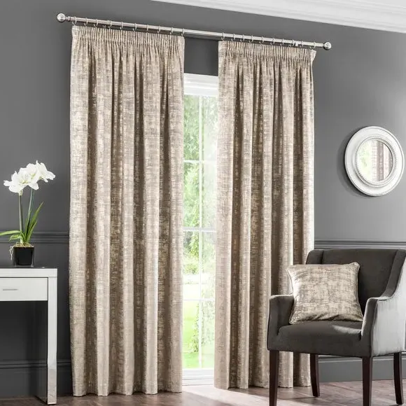 Pencil Pleat Curtains with Metallic Print - Gold