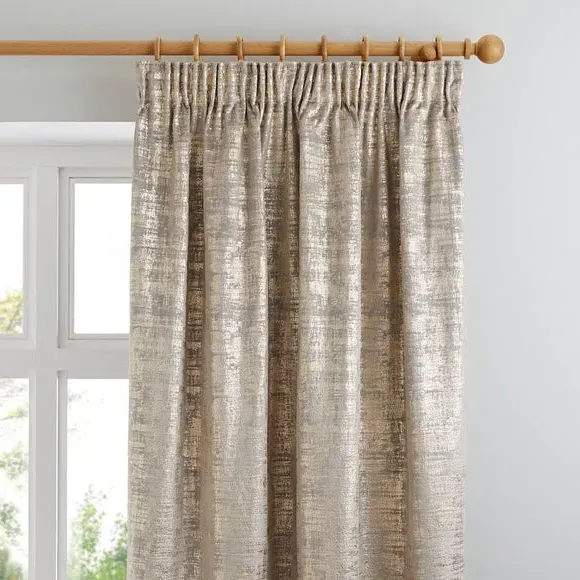 Pencil Pleat Curtains with Metallic Print - Gold