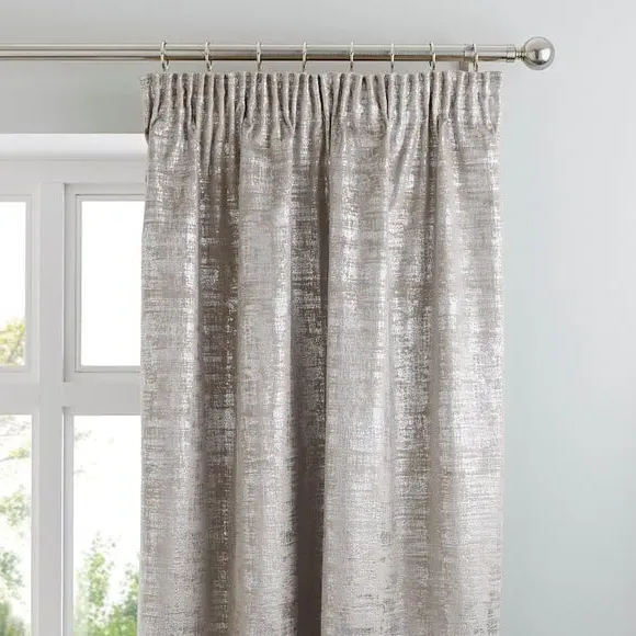 Pencil Pleat Curtains with Metallic Print - Silver