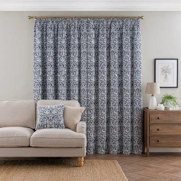 Pencil Pleat Curtains with Thermal Coating - Denim